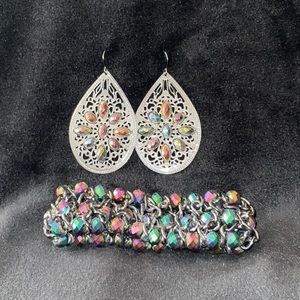 Multi Colored stone earrings and Bracelet set. Very Unique!